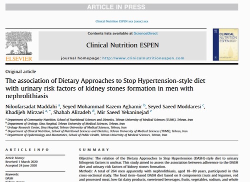 The association of Dietary Approaches to Stop Hypertension-style diet with urinary risk factors of kidney stones formation in men with nephrolithiasis
