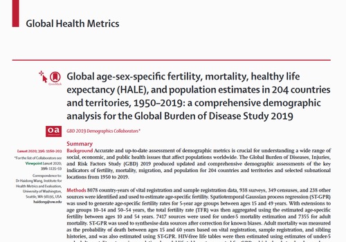 Global age-sex-specific fertility, mortality, healthy life expectancy (HALE), and population estimates